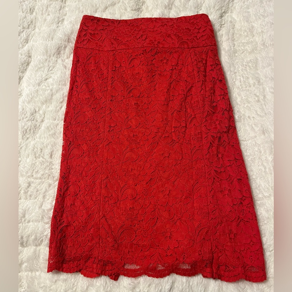 Express coral/red pencil lace skirt